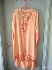Kurung Peach Kurung Top with Orange Embroidery