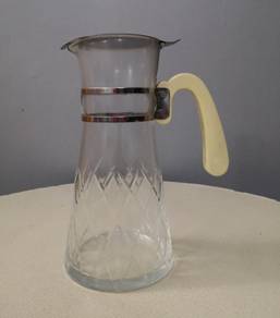 Vintage pitcher jug metal lid plastic holder