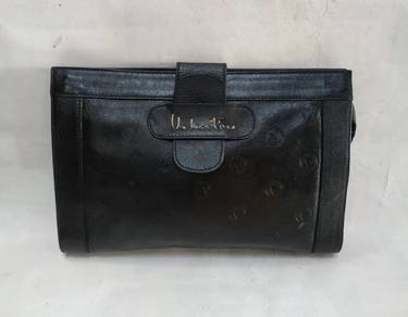 Valentino clutch bag women's men's navy gold leath