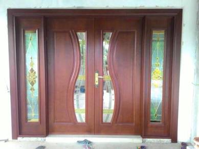 Pintu Kayu Cermin SET BESAR + Frame+ LOCK SET