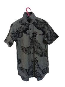 111.Abahouse Eagle Print Short Sleeve Button Up Sh