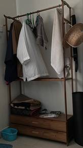 Wooden Garment Rack with Drawers and Shelves