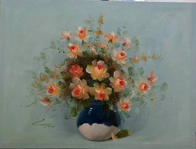 Roses in Blue and White Vase
