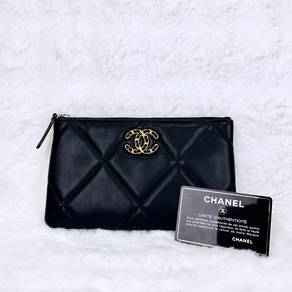 Chanel 19 Black Quilted Shiny Goatskin Pouch GHW