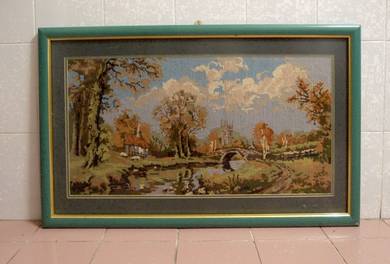 BIG Vintage Cross-Stitch Picture - Countryside 36"