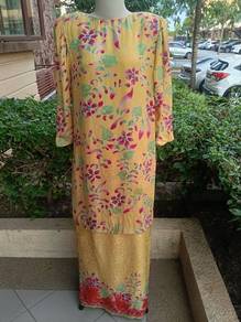 Yellow Batik Baju Kurung with Floral Print