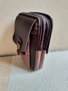 Brown Genuine Leather Multi-compartment Belt Pouch