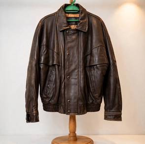 Vintage Dark Brown Genuine Leather Bomber Jacket