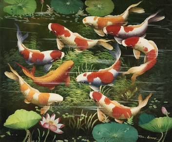 Koi Fish & Lotus Pond V - Oil Painting