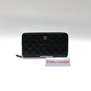 99% New Chanel Black Caviar Zip Long Wallet GHW