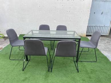 PK182 Meja Makan Kaca IKEA Metal Dining Table 1+6