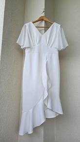 Bebebutterfly White V-Neckline Midi Dinner Dress
