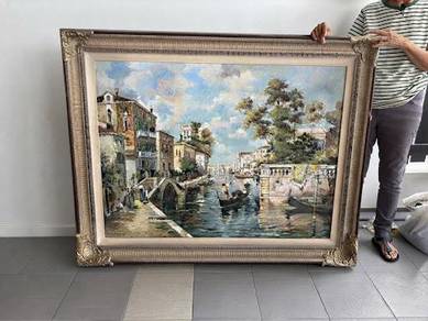 Vintage Venice Canal Oil Painting
