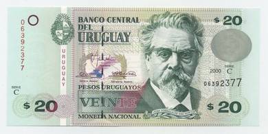 Uruguay 20 Pesos 2000 全新 乌拉圭 20 比索纸币 C系列 2000