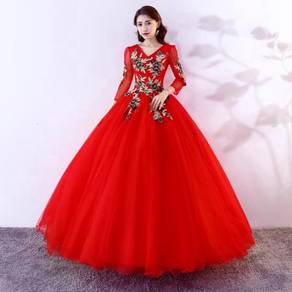Red long sleeve wedding ball dress gown RB1917