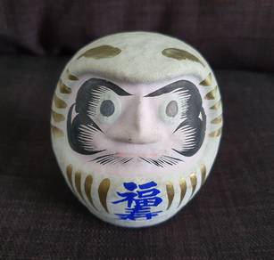 Japanese  White Daruma Doll Papermache for Good Lu