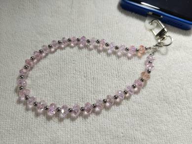 Handmade Pink Beaded Phone Charm Strap