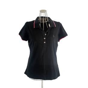 Burberry Pink Collar and Sleeve Trim Black Polo