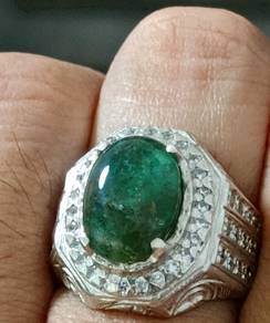 Cincin Perak Batu Zamrud Zambia Asli - Emerald