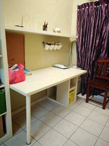 Large Study Table with Overhead Shelf