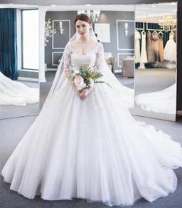White long sleeve wedding bridal dress gown RB1405