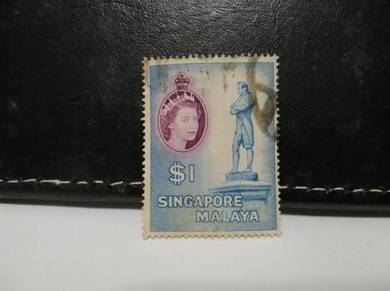 1955 Singapore Malaya Stamp Queen Raffles Statue