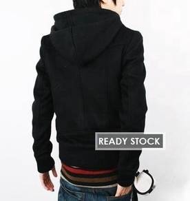 A0342B BLACK HOODIE SWEATER WOOLEN THiCK JACKETS