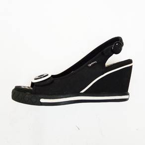Skechers Peep Toe Wedge Sandal Womens Black White