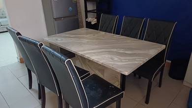 Meja Makan Marble 6 Kerusi – Cantik & Kukuh