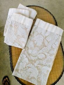 Vintage floral jacquard ivory lace curtain set 4 p
