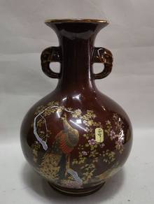 Vintage Japanese Brown and Gold Elephant Heads Vas