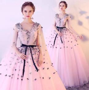 Pink grey cape wedding prom ball gown RB0547