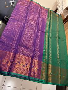 Purple Turquoise Green Cotton Pattu/Sutera Saree