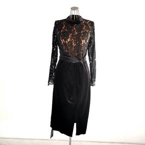 Gorgeous Lace and Velvet Black Long Sleeve Dinner