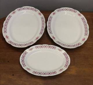 Vintage oriental oval platter pink pattern 3