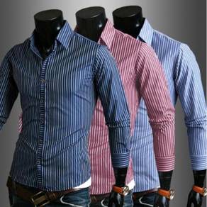 KEMEJA BIRU STRIPED BLUE FORMAL SHiRT FREE POSTAGE