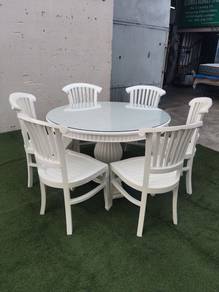 PK153 Meja Makan Bulat Kayu Jati Dining Table 1+6