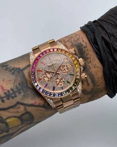 Custom Seiko Mod 39.5mm Double Rainbow Pave