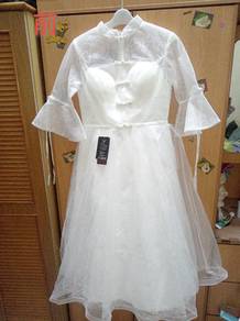 White dress with stand-up collar