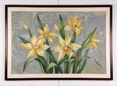 Textured Daffodil Bloom Oil Painting Signed Kitty