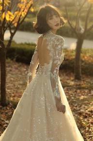 Cream long sleeve wedding bridal dress gown RB1946