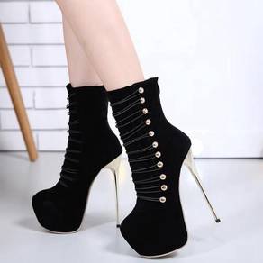 Black military pump ankle boots high party heels