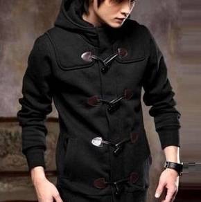 B0371 HOODIE BLACK ZiPPER BUTTON SWEATER JACKET