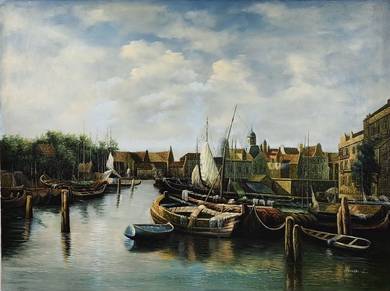 uropean Harbor Scene – Historical Reproduction