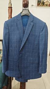 Stylish Blue Windowpane Checked 2-Piece Suit (Size