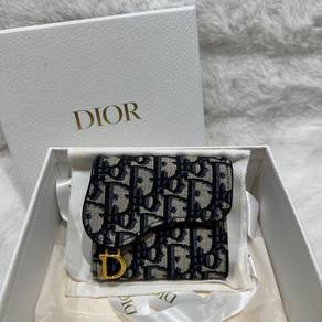 Authentic Dior Saddle Lotus Wallet Blue Oblique