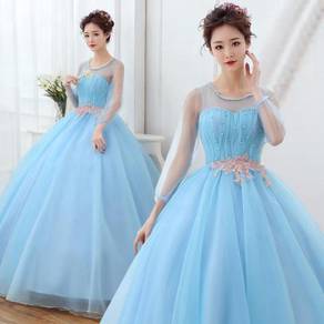 Blue long sleeve wedding prom dress gown RB0741