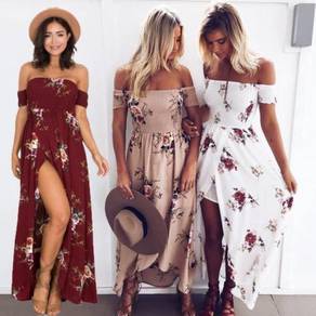 Red white nude flower summer party prom dress