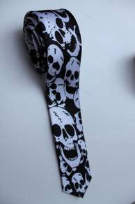 SLIM Halloween Skull Punk Rock White Neck Tie