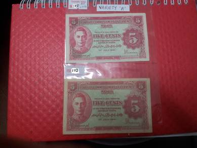 Malaya BOC of currency 5 cents  KGVI 1941 A